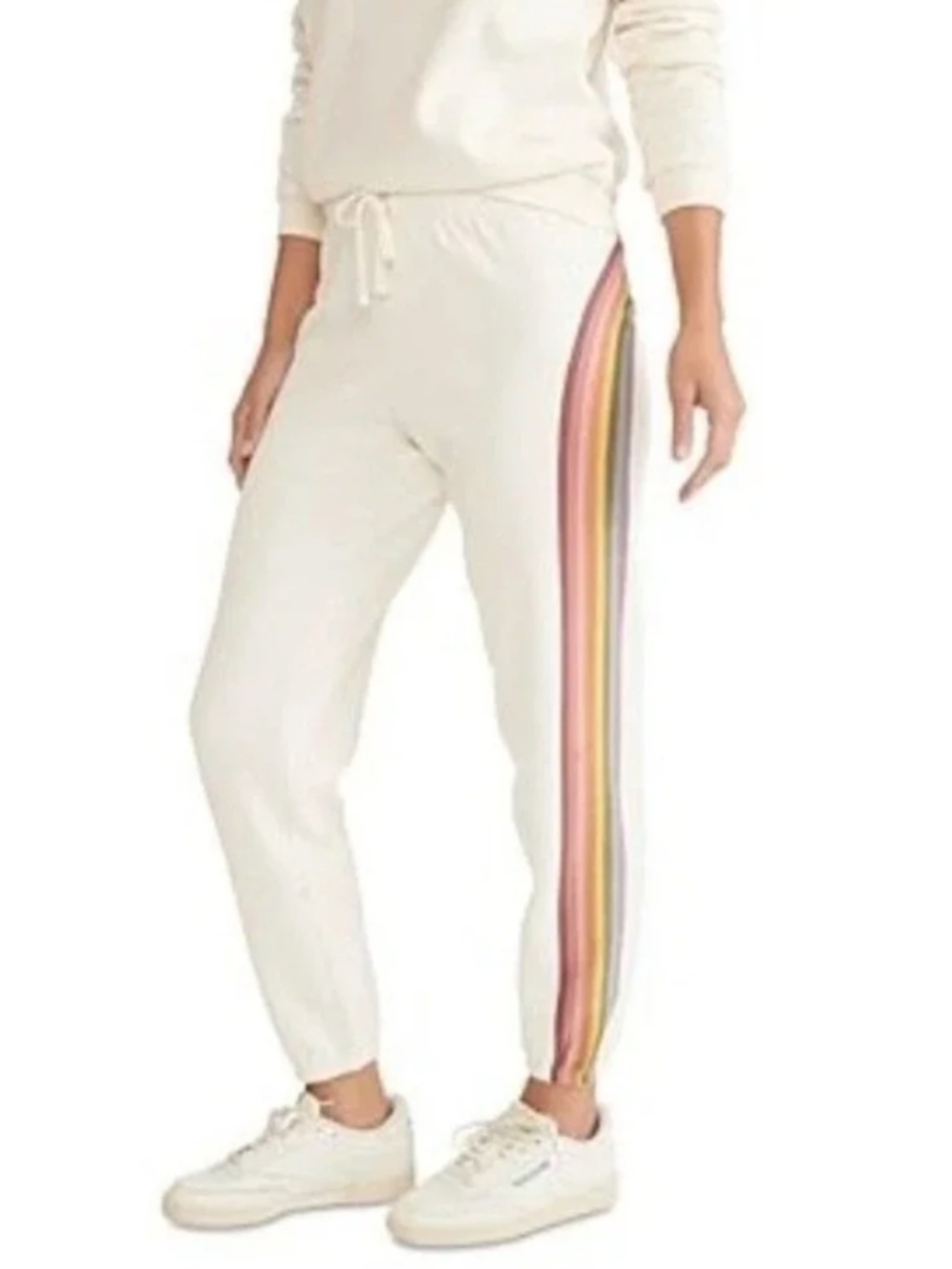 Marine Layer Anytime Fleece Sweatpant Antique White Rainbow, Size Small - Picture 1 of 5